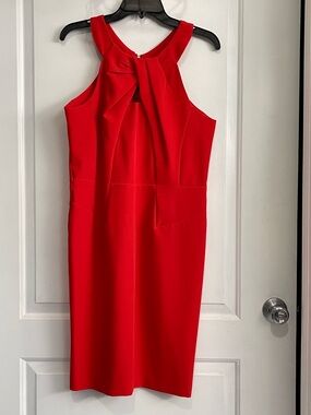 Sharagano Red Sleeveless Bow-Detail Midi Dress